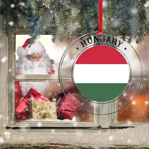 Vista 6 de Bandera de Hungría, adornos para árbol de Navidad, bandera nacional de Hungría, decoración de Navidad, adorno acrílico, recuerdo de Navidad, amantes