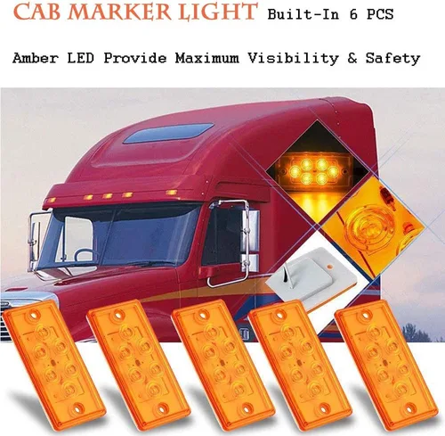 Vista 2 de 6 luces LED ámbar para cabina compatibles con camiones pesados Freightliner Volvo Luces marcadoras de liquidación para techo impermeables