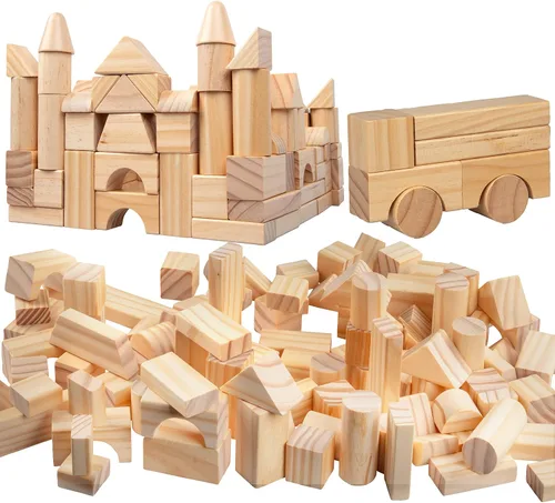 Vista 8 de Right Track Toys Bloques de madera – Juego de bloques de construcción de madera de 100 piezas con bolsa de transporte (color arco iris) – 100%