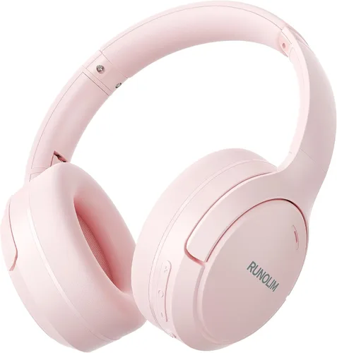 Vista 11 de RUNOLIM - Audífonos híbridos con cancelación activa de ruido, inalámbricos con Bluetooth, con micrófono, 70 horas de reproducción, plegables