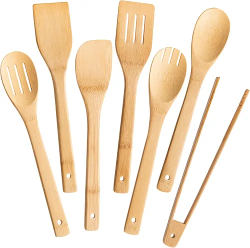 Vista 10 de Eisinly Cucharas de madera para cocinar, 7 piezas, juego de utensilios de cocina de madera antiadherentes, cuchara de espátula de madera duradera