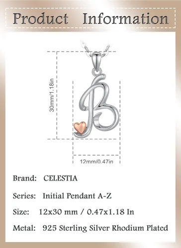 Vista 6 de CELESTIA Collares con iniciales de plata de ley 925, 26 letras con corazón de oro rosa, cadena de 18 pulgadas