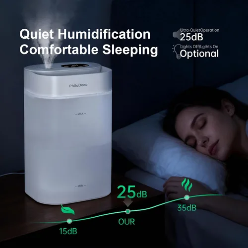 Vista 6 de PHILODECO Humidificador de niebla fría de 4.5L para dormitorio, habitación del bebé y plantas – Ultrasónico, silencioso, con difusor de aroma, luz