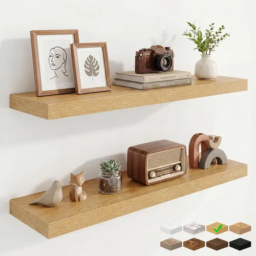 Vista 110 de Marsmiles 12in Depth Floating Shelves, 12x12x1.4, Rustic Brown, Set of 3 Marrón rústico