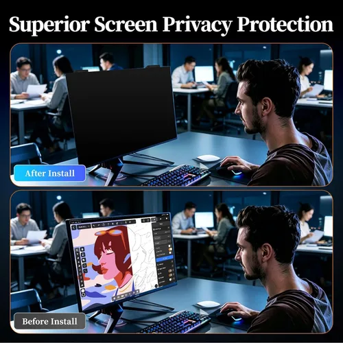 Vista 2 de Paquete de 2 pantallas magnéticas de privacidad de 24 pulgadas para monitor de computadora 16:9, protector de pantalla antirreflejos, pantalla