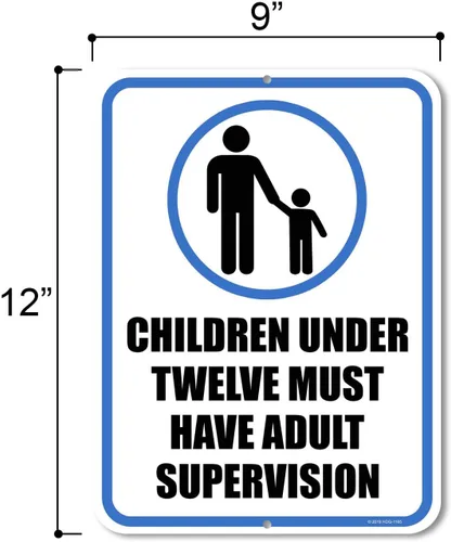 Vista 2 de Honey Dew Gifts Señal de seguridad para niños, niños menores de doce años debe tener supervisión de adultos de 9 x 12 pulgadas, letrero de seguridad