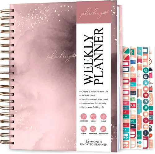 Vista 13 de PLANBERRY Agenda semanal grande prémium – Planificador de vida y presupuesto sin fecha – Organizador y diario de productividad, 8 x 10.4 pulgadas