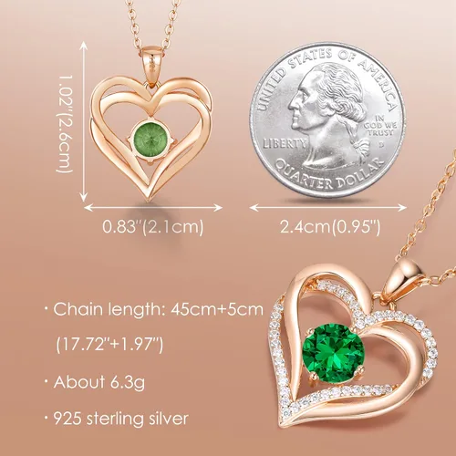Vista 5 de LOUISA SECRET Love Heart Birthstone Necklaces for Women 925 Sterling Silver Rose Gold Pendant Forever Diamond Jewelry Valentines Day Christmas