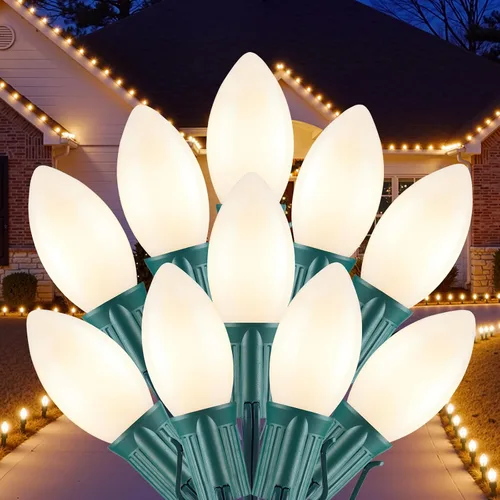 Vista 8 de Brightown C9 luces LED de Navidad para exterior, 7.62 m 7.62 luces de cadena multicolores conectables C9 para árbol de Navidad, patio, tejado