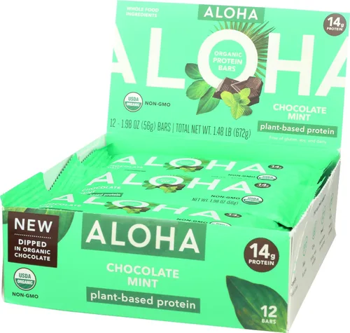 Vista 3 de Aloha Barras de proteína de menta y chocolate orgánico, 0.49 oz de proteína a base de plantas, certificado orgánico USDA, sin gluten y sin OMG, 1.98