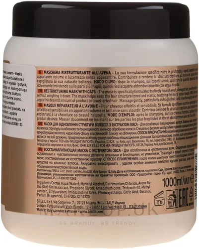Vista 3 de BRELIL Numero - Máscara de crema reestructurante para el cabello con extractos de avena (33.81 onzas líquidas)