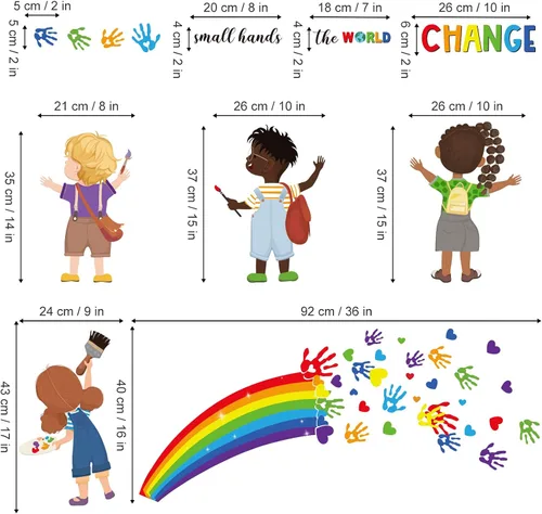 Vista 5 de Decalmile - Calcomanías para pared, diseño de manos pequeñas que cambian el mundo