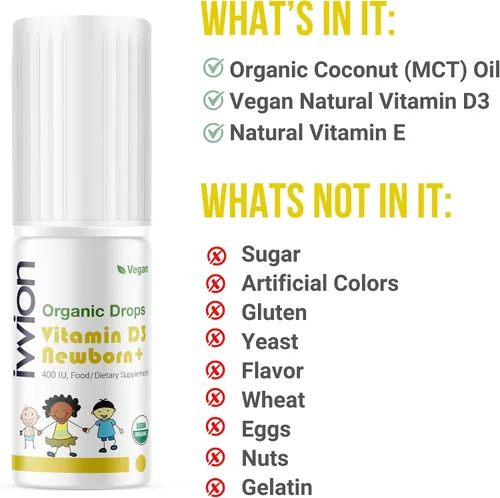 Vista 6 de Vegano orgánico 400IU, vitamina D3, 60 gotas – Gota para bebés y niños pequeños USDA orgánico, sin OMG, a base de plantas, sin aditivos ni