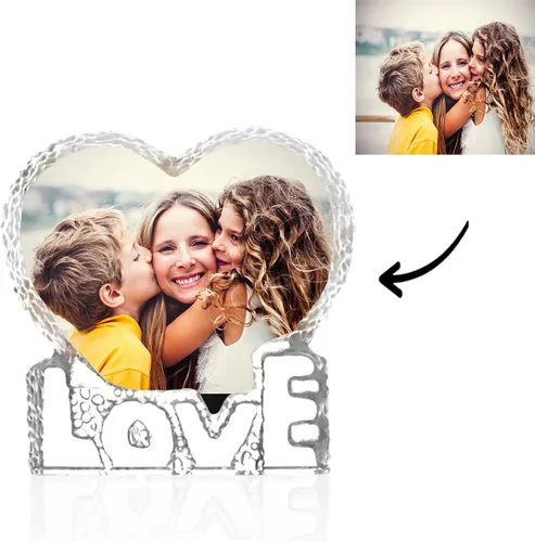 Vista 2 de linl Marco de fotos personalizado con forma de corazón, marcos de cristal personalizados para fotos, cumpleaños, aniversario de boda, regalos