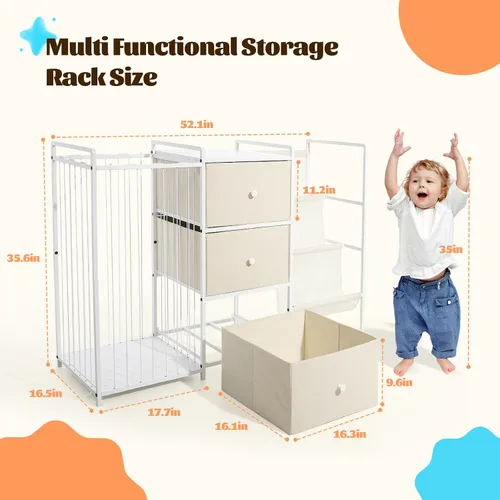 Vista 6 de Bookshelf and Toy Storage Organizer, 3-Tier Sling Book Rack with Stuffed Animal Storage and Toy Bins, Space Saving Bookcase for Bedroom, Playroom