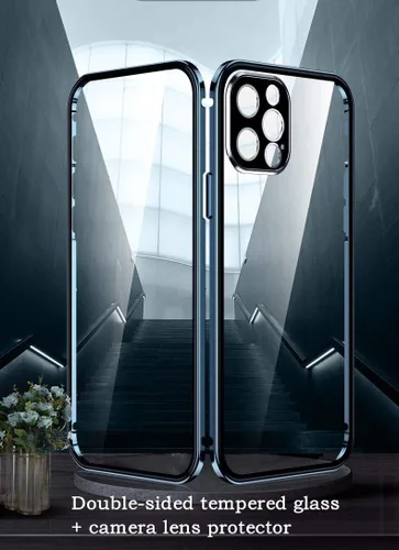 Vista 4 de Funda con bloqueo de seguridad y fuerte absorción magnética para iPhone 11 con protector de lente de cámara, parachoques de metal 360, protección