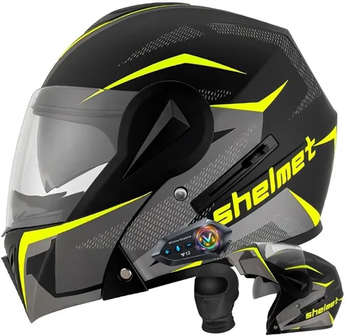 Vista 9 de Casco de motocicleta Bluetooth aprobado por DOT - Casco modular de cara completa con visera doble abatible, carcasa de ABS, sistema de ventilación