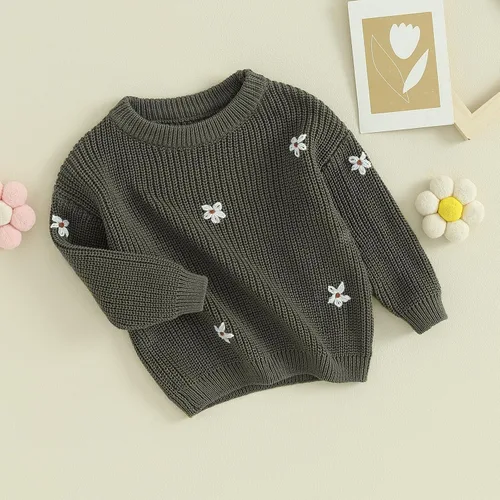 Vista 3 de Karwuiio - Suéter de punto para bebé, niña, niño, cuello redondo, manga larga, sudadera para otoño e invierno