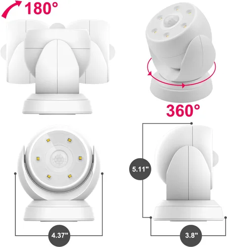 Vista 5 de HONWELL Luz con sensor de movimiento funciona con pilas, luz de seguridad inalámbrica para exteriores, luz de seguridad, sensor de luz de encendido
