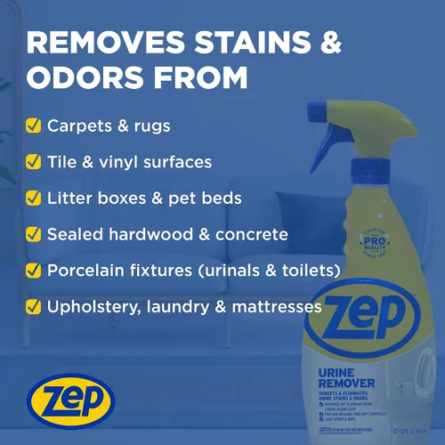 Vista 6 de Zep ZUURMV32 - Eliminador de orina – 32 oz (caja de 12) – Apunta y elimina olores y manchas de orina de mascotas y humanos, uso en superficies duras