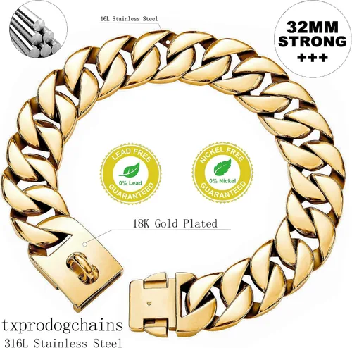 Vista 4 de txprodogchains Collar de cadena para perro grande con hebilla, fuerte y resistente, correa de acero inoxidable de 32 mm de grosor y ancho, collar