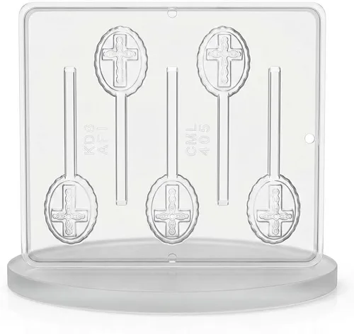 Vista 5 de Cruz en forma ovalada Lollipop Chocolate Candy Mold Religious 405