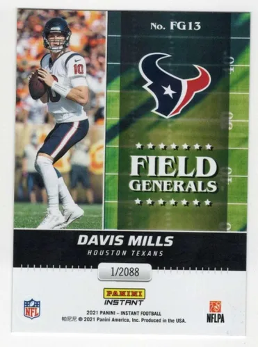 Vista 2 de DAVIS MILLS RC 2021 Panini Instant Field Generals /2088 ROOKIE #FG13 Texans NFL Football