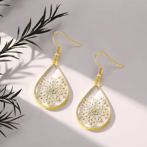 Vista 39 de Forget-Me-Not and Queen Anne's Lace Pressed Wildflower Earrings Pressed Flower Earrings Handmade Drop and Dangle Earrings Gift for Woman