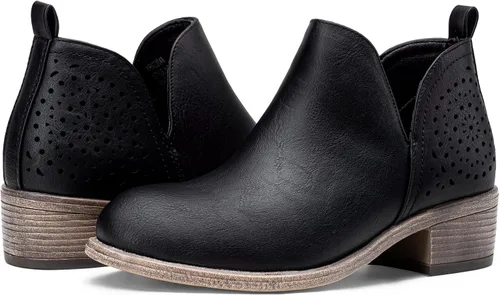 Vista 9 de VEPOSE botas al tobillo para mujer con tacón bajo y grueso, con perforaciones, botas de vaquero
