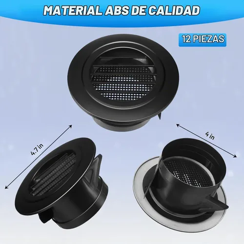 Vista 2 de VIHOSE 12 piezas de 4 pulgadas ABS redondo cubierta de ventilación de plástico Soffit escape baño negro cubierta de ventilación con mosquitera
