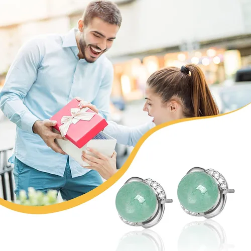 Vista 22 de Jade Earrings Studs,Green Jade Earrings for Women,925 Sterling Silver Earrings Studs for Sensitive Ears,Handmade Jade Earrings for Birthday