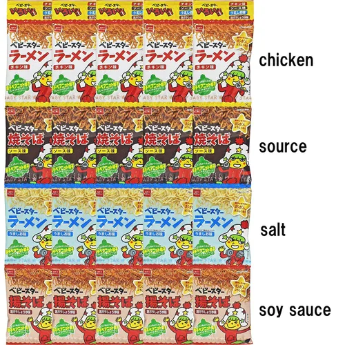 Vista 3 de Baby Star Ramen 0.6oz Surtido Varios 20 Paquetes Japonés Popular Famoso Snack Ninjapo™ Japón