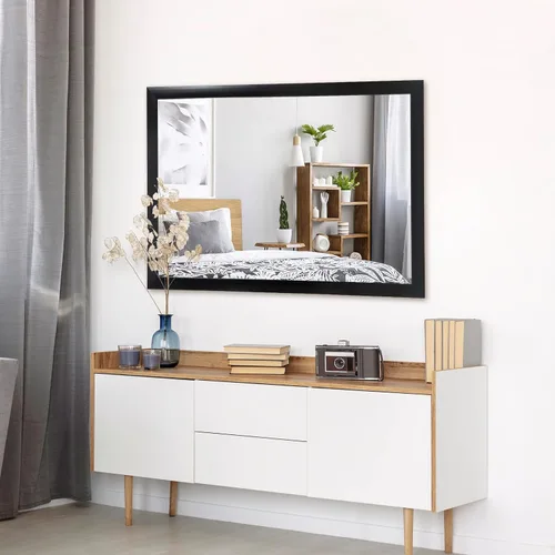 Vista 5 de ZenStyle Espejo de baño con marco de metal negro, espejo rectangular de 24 x 36 pulgadas con esquina de pico para entrada, sala de estar, baño