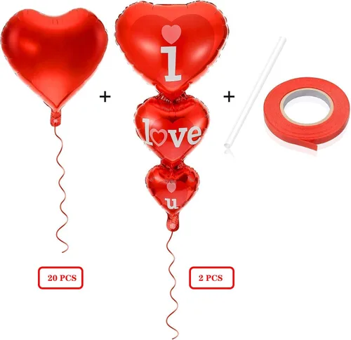 Vista 2 de 20 + 2 globos con texto en inglés "I Love You", globos de corazón, decoraciones del día de San Valentín e idea de regalo para él o ella