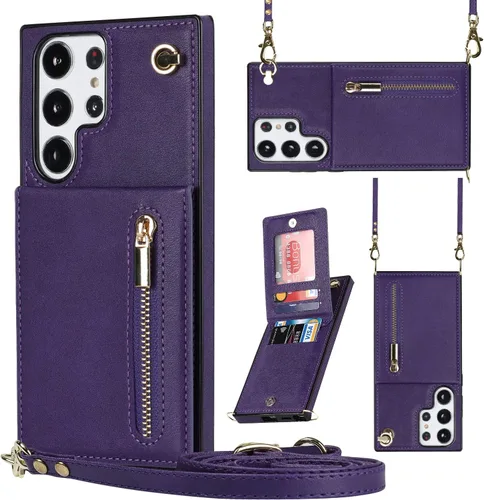 Vista 14 de Funda para teléfono Samsung Galaxy S9 con correa cruzada, tarjetero de cuero, con cordón, ranuras de crédito, cierre magnético, accesorios para Negro
