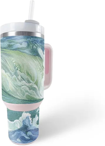 Vista 32 de MightySkins - Vaso con purpurina brillante compatible con Stanley The Quencher H2.0 FlowState de 40 onzas, Crazy Tikis, acabado protector y duradero