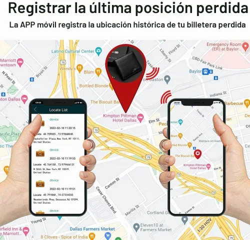 Vista 5 de Cartera para hombre con rastreador funciona con iOS y Android, billetera con billetera plegable de cuero auténtico, 8 tarjetas y 1 ventana para Negro