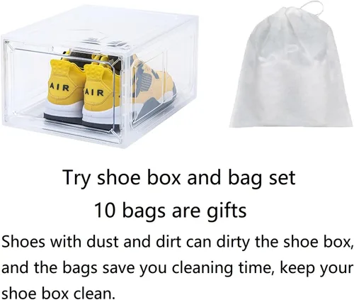 Vista 4 de Organizador grande de zapatos apilable con puerta magnética para almacenamiento de DVD/CD, 4 piezas, cajas de zapatos transparentes para armario