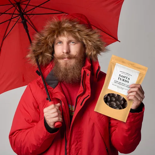 Vista 8 de Almendras de chocolate oscuro de Santa Turds, regalos gourmet de Kepperton para hombres, divertidos dulces navideños para adolescentes, rellenos