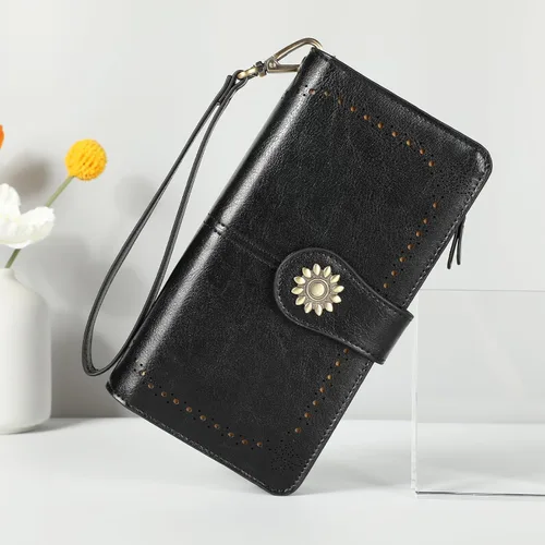 Vista 2 de Lavemi - Cartera de piel con bloqueo RFID para mujer, de gran capacidad, para llevarla a la muñeca