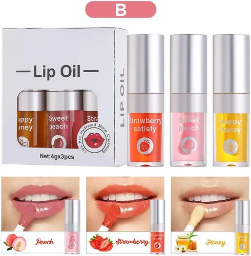 Vista 5 de Juego de 3 aceites hidratantes para labios, aceite hidratante para labios, brillo labial, transparente, sin pegajoso, bálsamo labial, cuidado