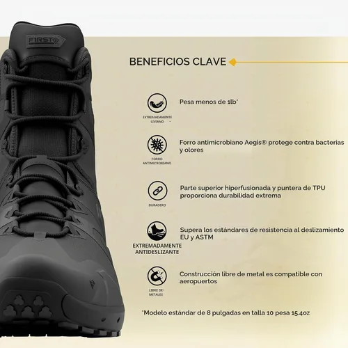 Vista 7 de First Tactical Botas AERO-TAC con cremallera lateral para hombre de 8" Negro