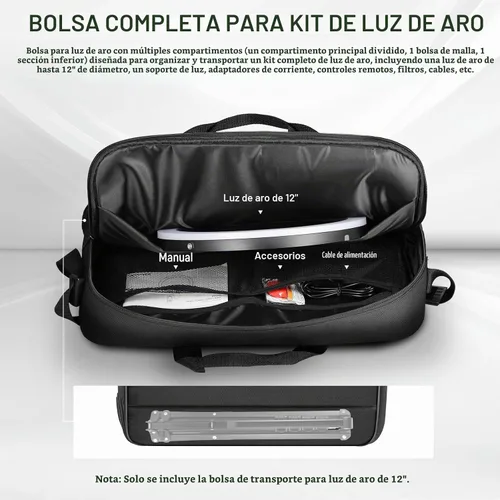 Vista 3 de Neewer Bolsa de transporte de luz de anillo de 12 pulgadas para RH12B RH12C RH10B RH8B, 19.7"x16.5"/50x42cm Funda de viaje de nailon protectora