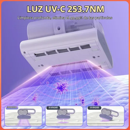 Vista 3 de Aspirador de colchón, aspiradora de cama de 16Kpa con luz UV‑C de Morado