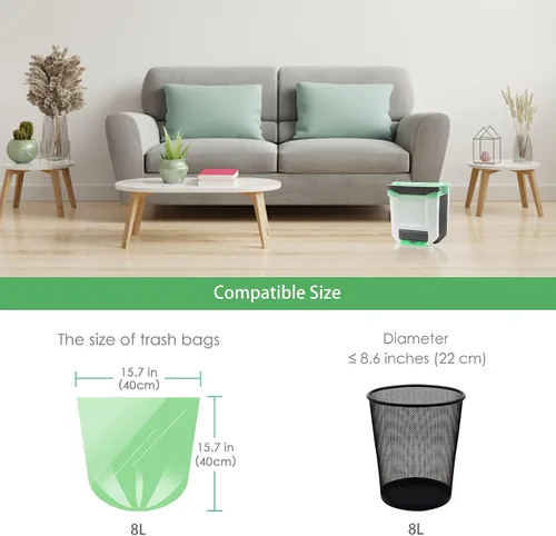 Vista 3 de Bolsas de basura pequeñas biodegradables, bolsas de basura compostables, forros para latas de basura de alimentos para colgar en la pared, 8L