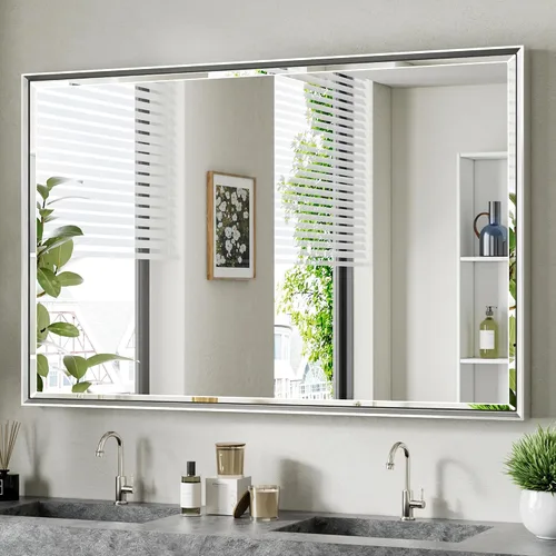 Vista 21 de Espejo de baño negro, espejo de baño biselado de 16 x 24 pulgadas para pared, espejo con marco negro antioxidante para decoración de baño, sala