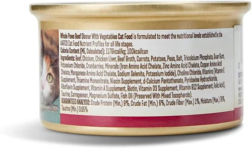 Vista 2 de Whole Paws, alimento húmedo para gatos sin granos, pastel de carne de res con verduras, 3 onzas