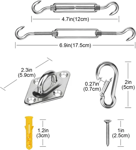 Vista 6 de Kit de accesorios para vela con cuerda de alambre de acero inoxidable 304 para cuadrado/rectangular/triángulo, kit de accesorios para toldo de vela