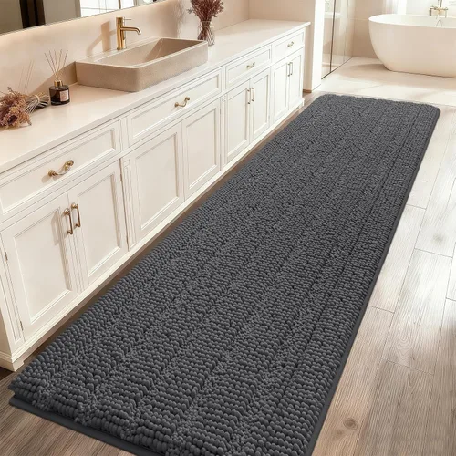Vista 23 de ACCUMTEK - Juego de alfombras de baño a rayas beige de 3 piezas, ultrasuaves, antideslizantes de chenilla, alfombras de baño mullidas y absorbentes