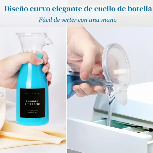 Vista 3 de Botella Dispensadora de Detergente para Ropa de 20 oz con Etiqueta Impermeable para Detergente de Ropa, Jabón, Suavizante de Telas, Blanqueador